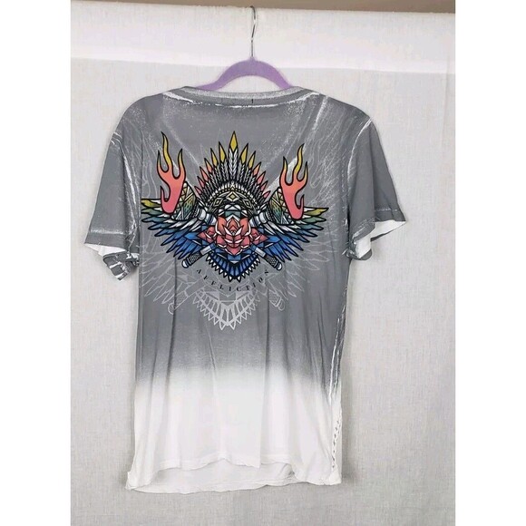 Black Label Affliction Womens Multicolor Logo Beaded Tee Shirt Large Side Braid - Picture 3 of 7